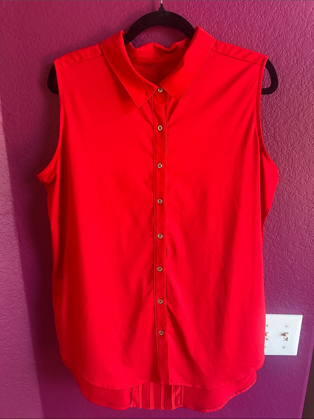 Tail Sleeveless Button-Down Shirt - Bright Red